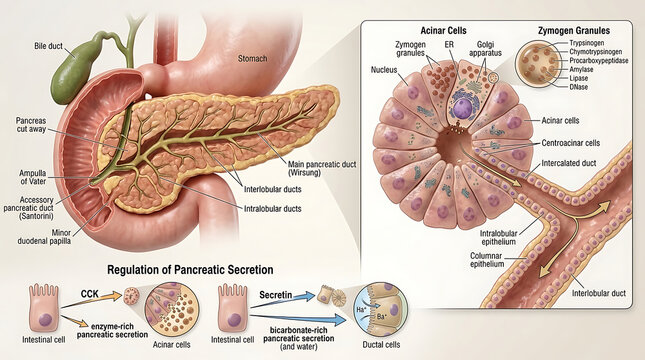 3D Photorealistic Complete Human Exocrine Pancreatic Anatomy with Acinar Cells Zymogen Granules and Ductal System