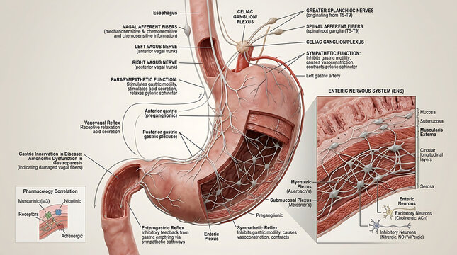 3D Photorealistic Complete Human Gastric Innervation Anatomy with Vagus Sympathetic Nerves and Enteric Nervous System