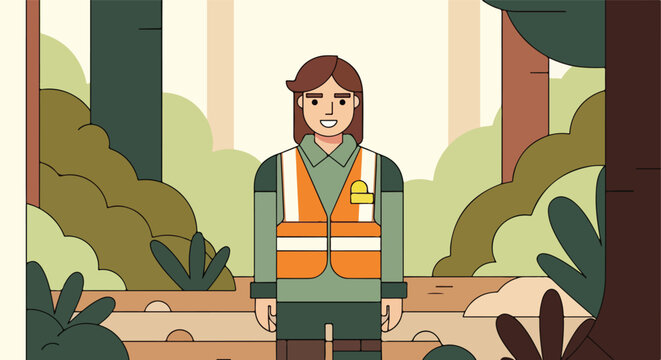 Person in high-visibility vest in a forest