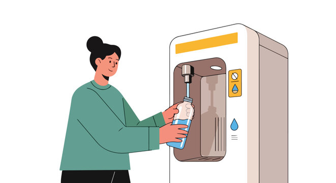 Person filling a bottle from a water dispenser