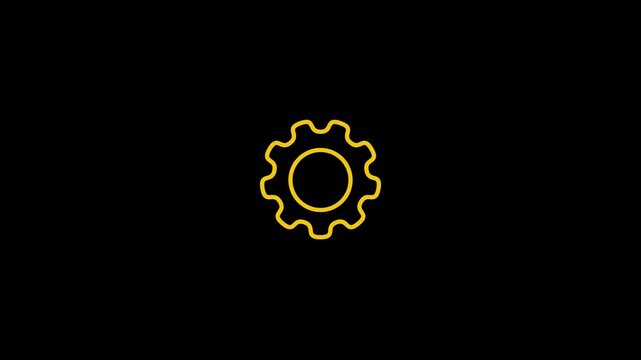 Minimalist rotating gear animation on black background, for tech interface, wheel motion