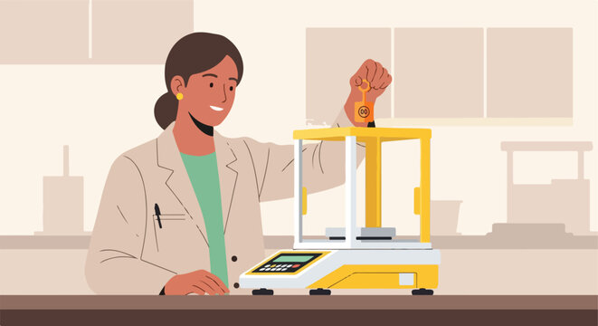 Scientist using a laboratory scale