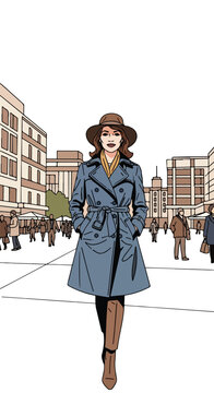 Stylish woman walks through a city street
