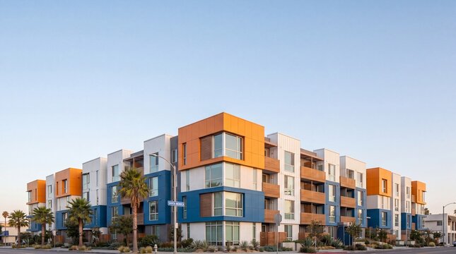Modern Apartment Building Exterior with Colorful Contemporary Architecture