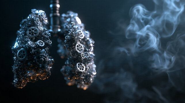 Conceptual Mechanical Lungs with Gears and Toxic Smoke
