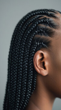 A view of Black Afro American hair styled in box braids, focusing on the distinct sections and structure of the braids