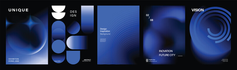 Plakat Blue futuristic vector poster collection with abstract gradients, geometric shapes, circles and modern technology backgrounds