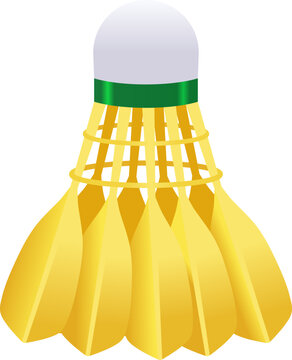 Badminton shuttlecock. Yellow feather sports equipment. Racket game projectile on white background