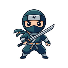 Fototapeta premium Cute cartoon ninja character holding a katana sword in dynamic pose