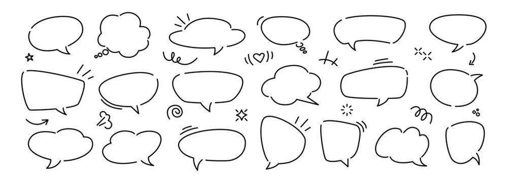 Doodle speech frame with title box template. Vector bubble design for abstract textbox background. Modern shape for dialog text with message