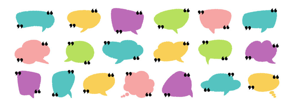 Colorful hand drawn grunge crayon, charcoal, chalk speech bubbles set. Vector bubble design for abstract textbox background. Modern shape for dialog text with message.