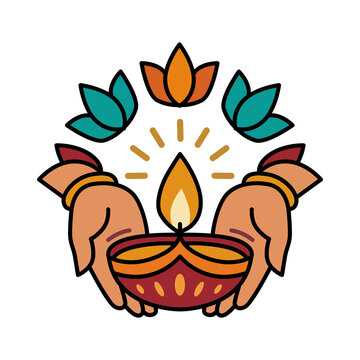 Hands Holding Glowing Diya Oil Lamp Vector Concept for Diwali Festival