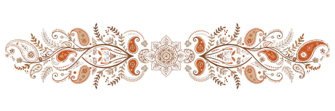 Bohemian Henna Mehndi Floral Ornamental Border with Paisley Patterns