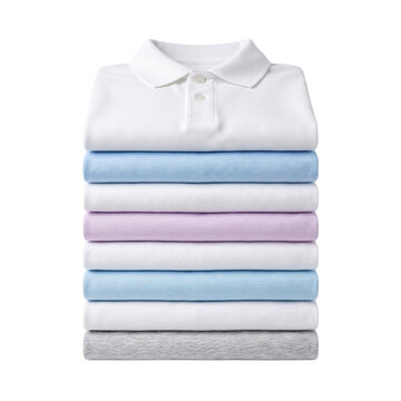 Stack of Folded Polo Shirts in Pastel Colors, Isolated