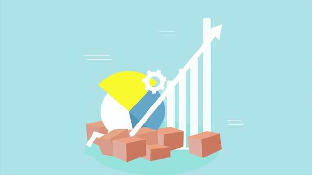 Chart graph arrow with box process, business material with arrow concept, 2d animation