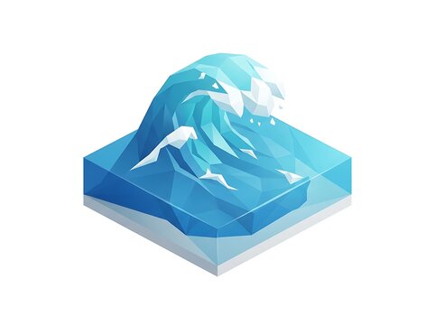 Stylized ocean wave in isometric view low poly art