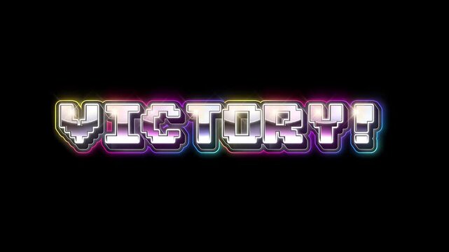 Digital Victory Display A Retro-Style Text Animation Featuring the Word Victory! with Neon Glow and Pixelated Art