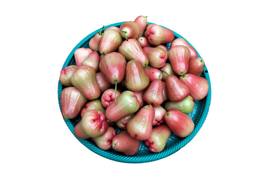 Fresh and colorful wax apple or rose apple or jamrul fruits served in a bowl isolated