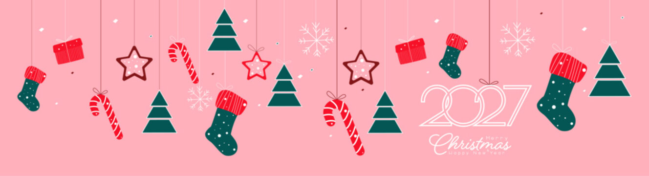 Merry Christmas and Happy New Year 2027 banner.
