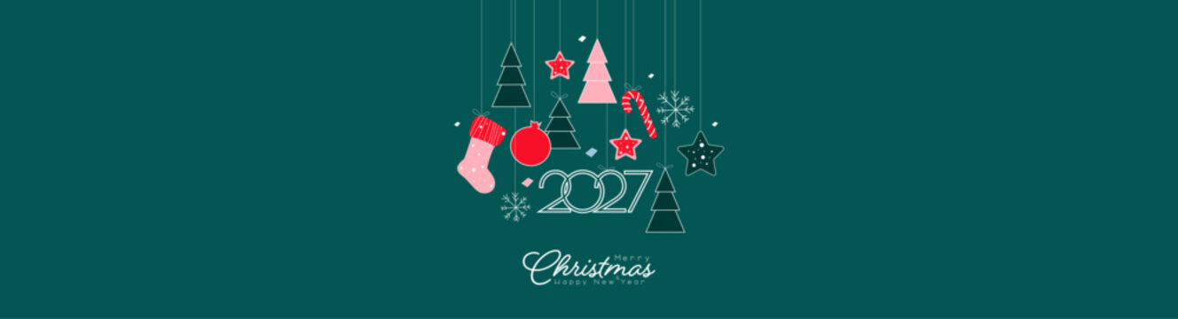 Merry Christmas and Happy New Year 2027 banner.