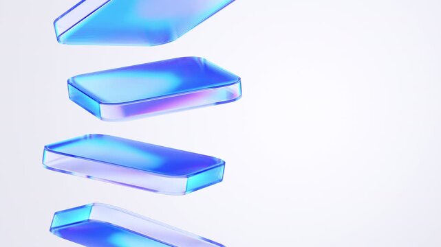 Abstract rotating glass blocks on a light background, 4k seamless loop 3d animation