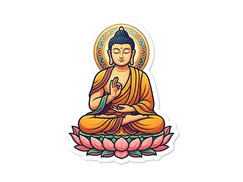 Meditating figure seated on lotus blossom with radiating halo