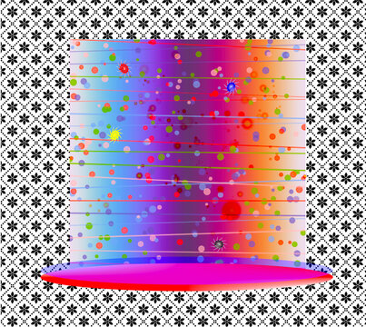 Composizione grafica astratta con sfumature arcobaleno
e coriandoli colorati

