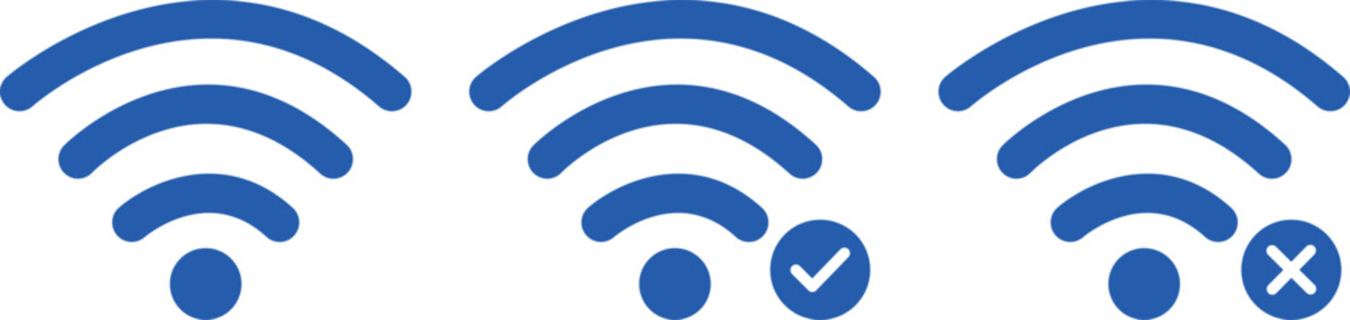 WiFi Signal Icon Set with Active, Connected and Error Status Symbols