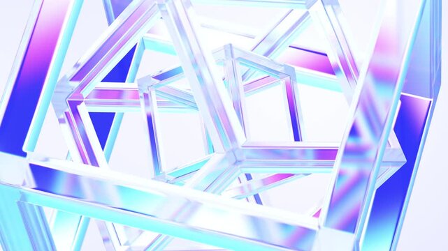 Abstract rotating glass geometric structure on a light background, 4k seamless loop 3d animation