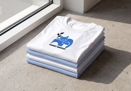 Folded T-Shirt Stack Mockup