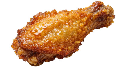 Crispy golden fried chicken wing with glistening honey glaze, isolated on transparent background © Nolan