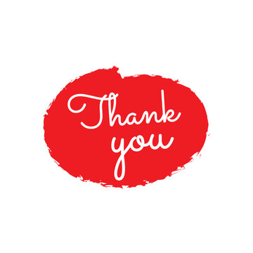 Thank You Cursive Text on Red Brush Stroke Oval.

