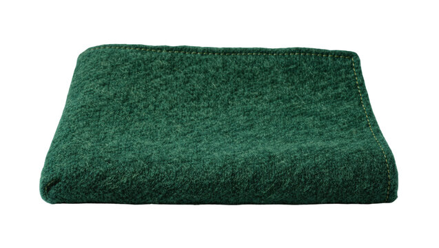 Dark green felt clutch bag with stitched seams, isolated on transparent background