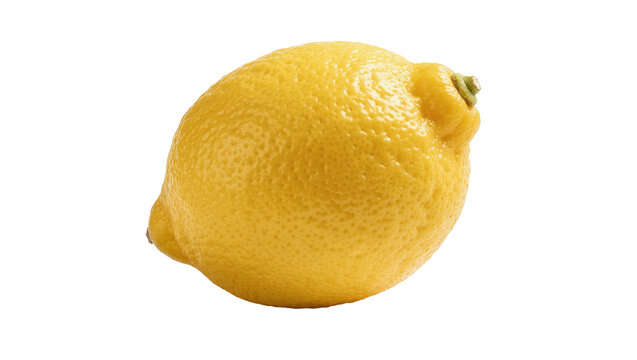 Single bright yellow lemon with textured rind, isolated on transparent background