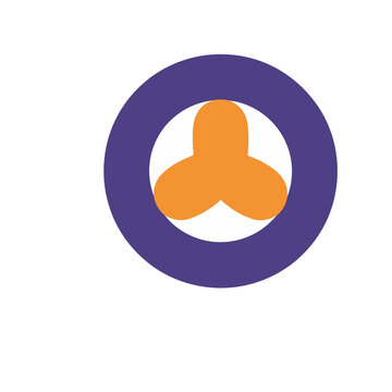 Orange three-petal shape inside purple circle