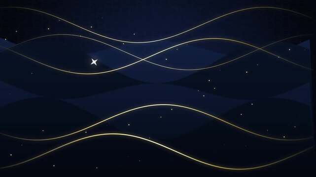 Dark Luxury Background Featuring Elegant Glowing Gold Wave Lines And Shimmering Floating Star Dust