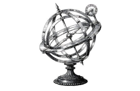 Antique astronomical armillary sphere on a decorative stand