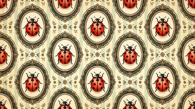 Vintage spring seamless pattern charming classic ladybugs