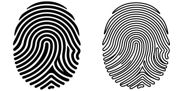 Fingerprint identification black icon set for security biometric tech data.
