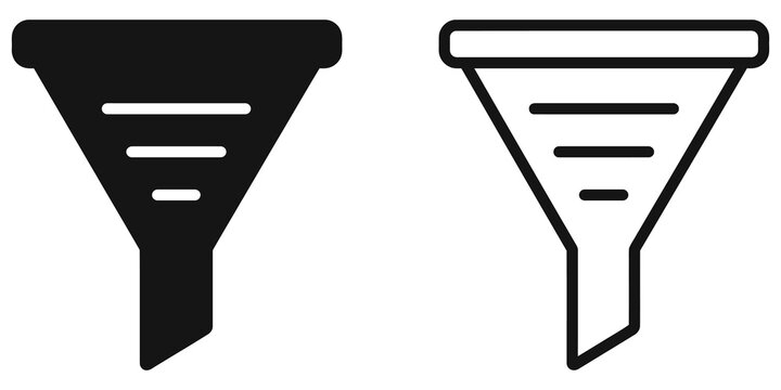 Funnel filter black icon set for business data analysis process graphic ui.