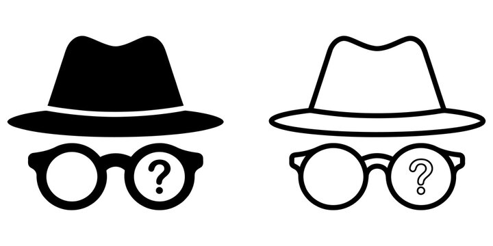 Incognito mode spy fedora hat on grid backdrop for private browsing.