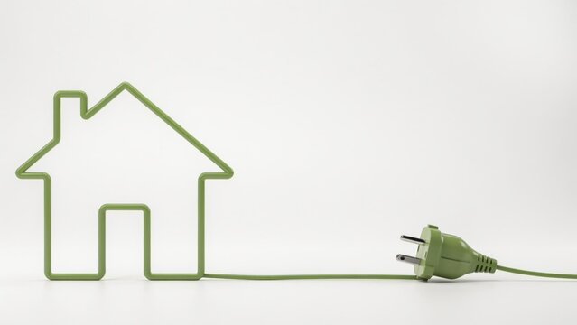 Green house outline connected to electric plug