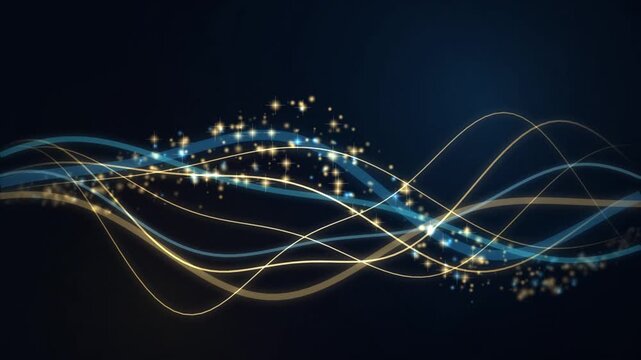 Elegant Glowing Gold And Blue Wave Motion Graphic Background With Shimmering Particles Animation Flow