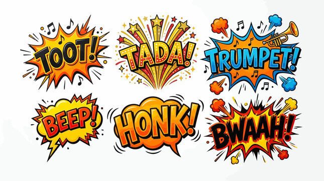 Musical and horn comic sound effects trumpet beep honk.