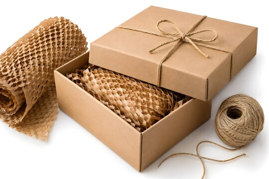 Eco-Friendly Kraft Paper Gift Box with Honeycomb Wrapping and Jute Twine
