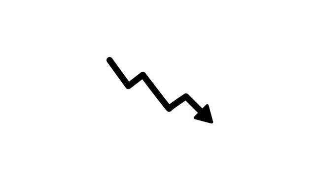 Black Business Down Arrow Icon, Declining Market and Financial Loss Symbol