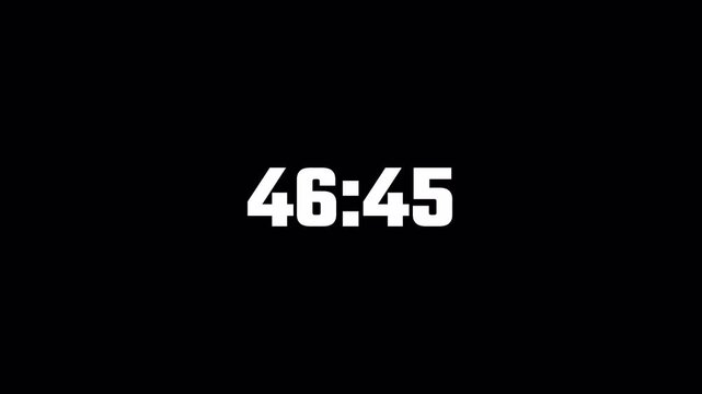 Fifty one minute countdown timer animation on transparent background in sixty seconds