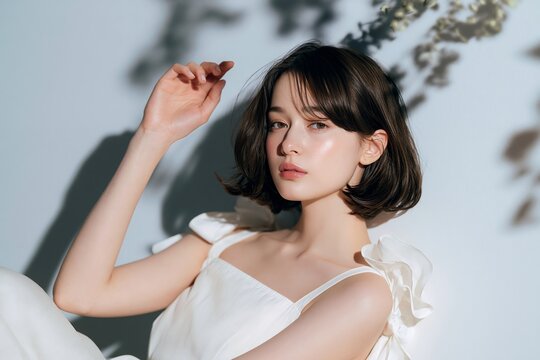 透明感ある日本人女性の美しいポートレート美肌と光と影で際立つ魅力的な表情