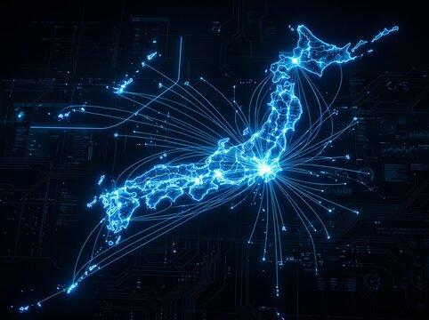 日本地図が輝くサイバーテクノロジーの未来を繋ぐデジタルネットワーク