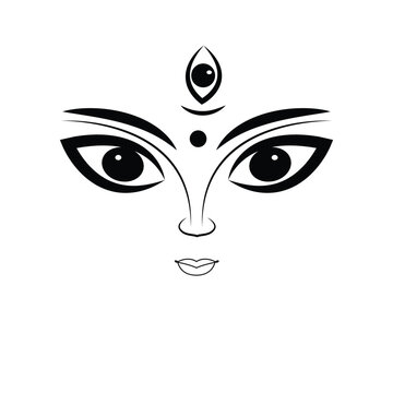 Minimalist Maa Durga Goddess Face Line Art Vector Illustration with Third Eye